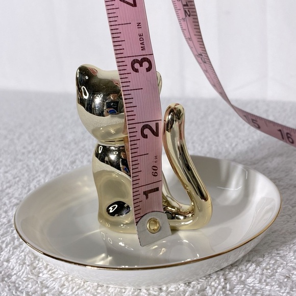 Ceramic Gold Tone Cat Ring Holder Dish - Picture 5 of 9